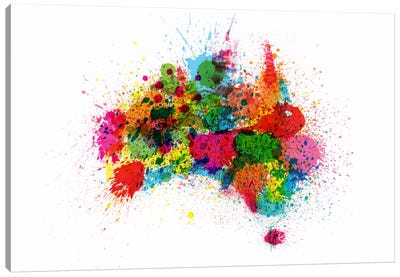 Australia Paint Splashes Map Canvas Art Print - Australia Art