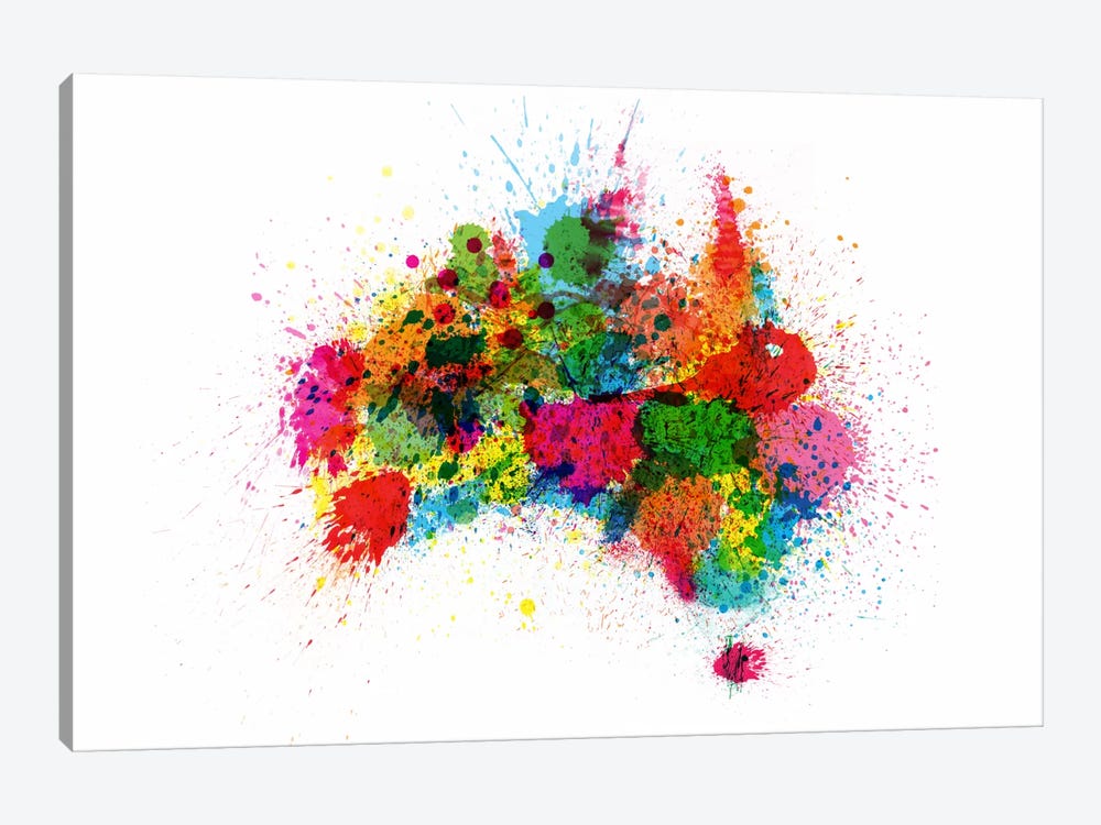 Australia Paint Splashes Map by Michael Tompsett 1-piece Art Print