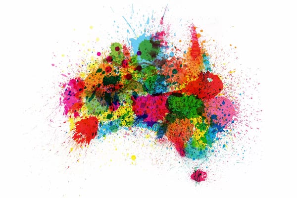 Abstract Watercolors: Australia Paint Splashes Map by Michael Tompsett