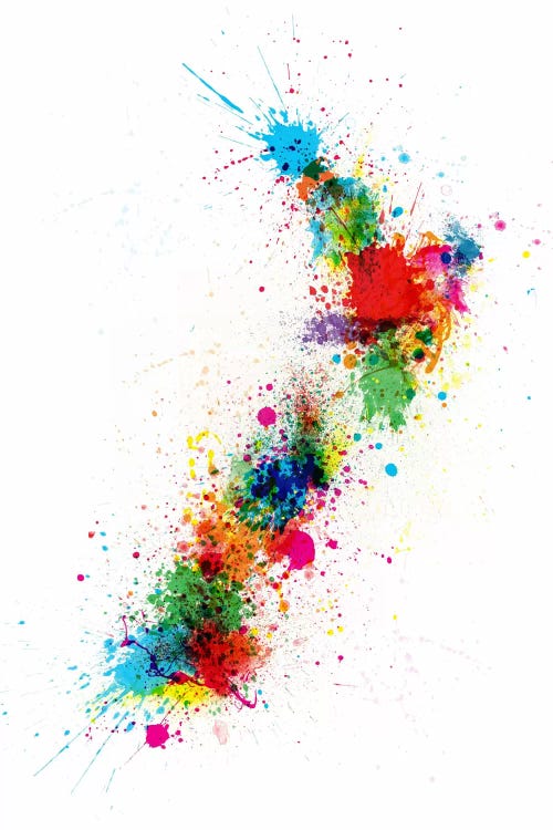 New Zeland Paint Splashes Map by Michael Tompsett wall art