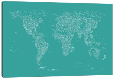Font World Map (Green) Canvas Art Print - Maps & Geography