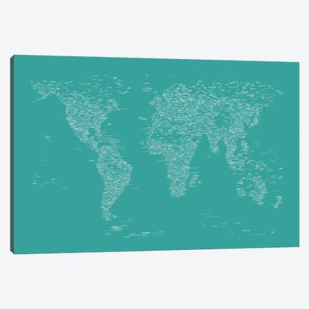 Font World Map (Green) Canvas Print #12835} by Michael Tompsett Canvas Print