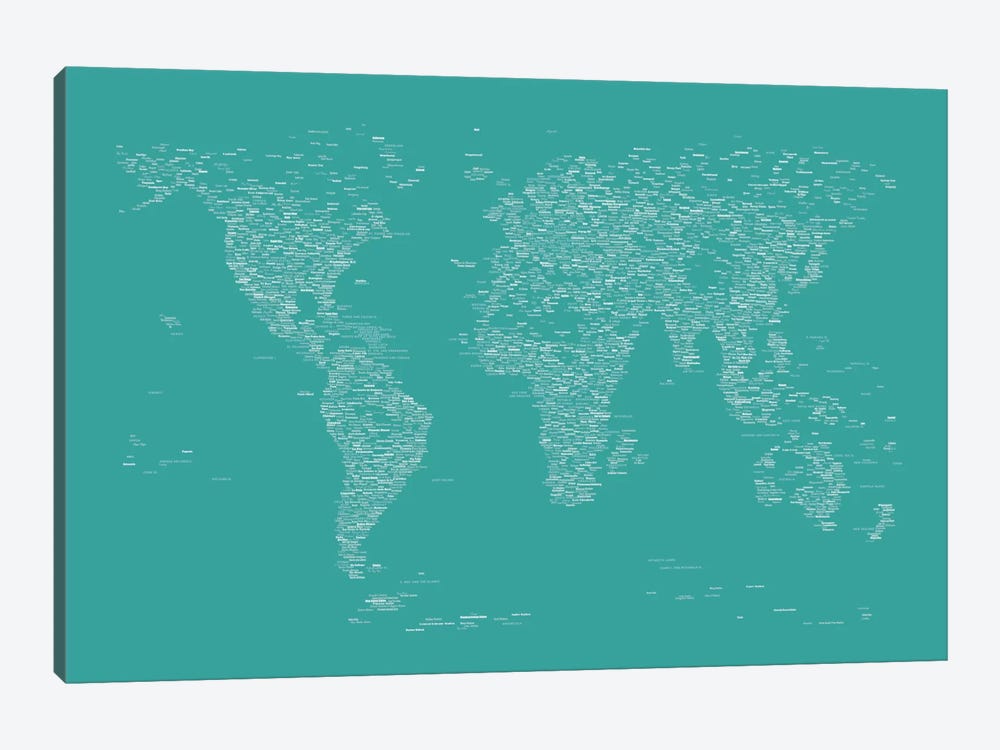 Font World Map (Green) by Michael Tompsett 1-piece Art Print