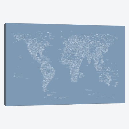 Font World Map (Light Blue) Canvas Print #12837} by Michael Tompsett Art Print