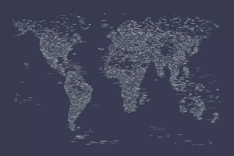 Font World Map (Navy Blue) by Michael Tompsett wall art