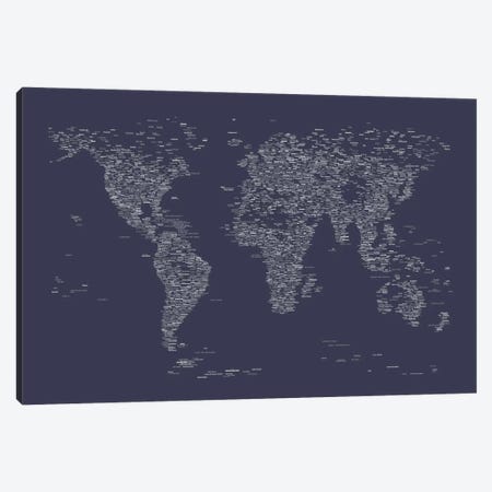 Font World Map (Navy Blue) Canvas Print #12838} by Michael Tompsett Canvas Art