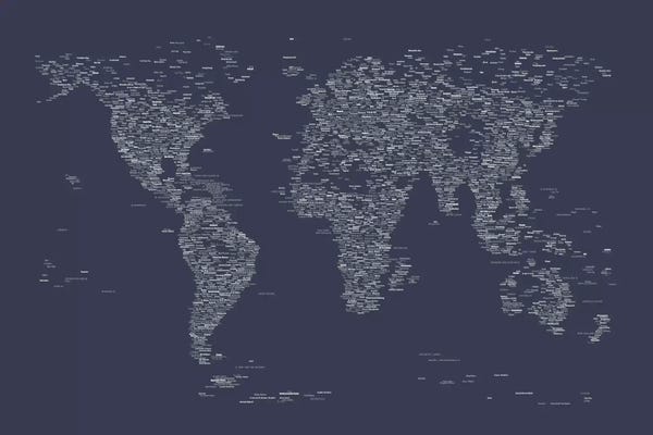 Industrial Office: Font World Map (Navy Blue) by Michael Tompsett