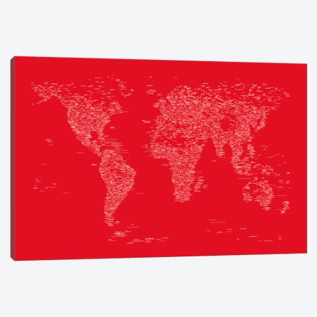 Font World Map (Red) Canvas Print #12839} by Michael Tompsett Canvas Art
