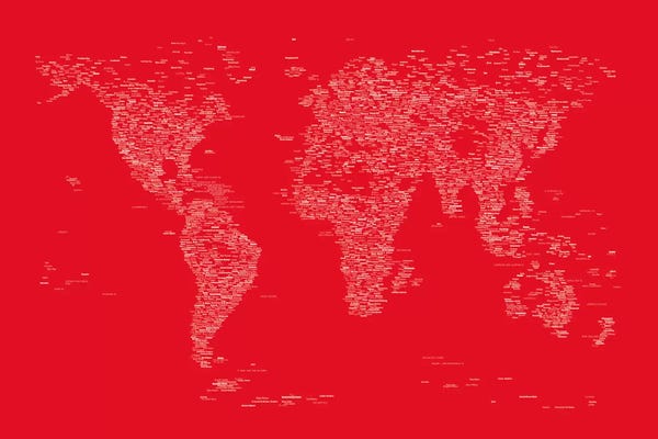 Large Map Art - Canvas Prints: Font World Map (Red) by Michael Tompsett