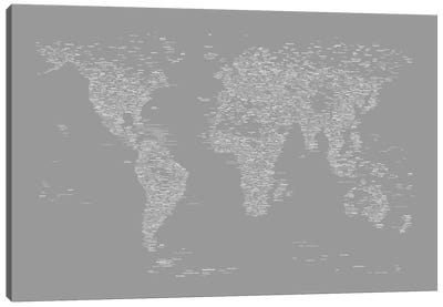 Font World Map (Gray) Canvas Art Print - Maps & Geography