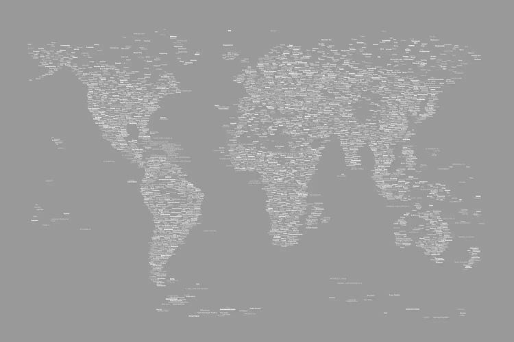 Font World Map (Gray) by Michael Tompsett canvas print