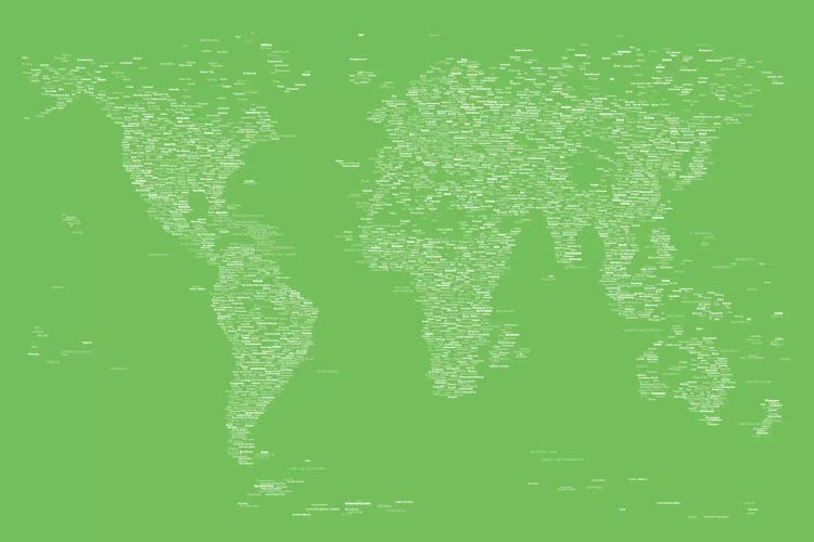 Font World Map (Light Green) by Michael Tompsett wall art