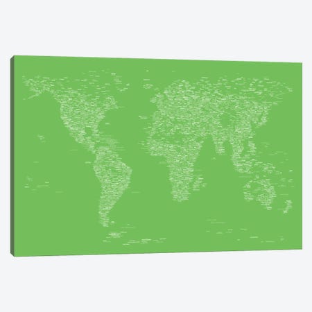 Font World Map (Light Green) Canvas Print #12843} by Michael Tompsett Art Print
