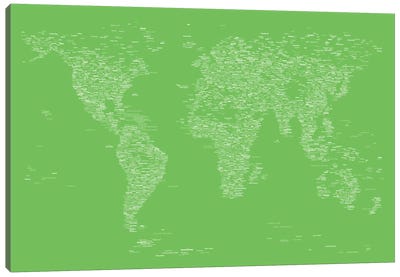 Font World Map (Light Green) Canvas Art Print - Abstract Art