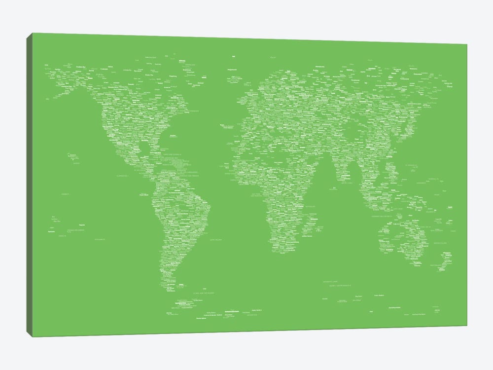 Font World Map (Light Green) by Michael Tompsett 1-piece Canvas Wall Art