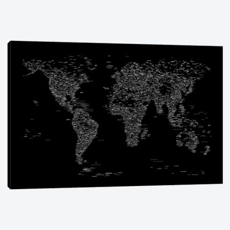 Font World Map (Black) Canvas Print #12847} by Michael Tompsett Canvas Artwork