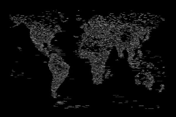 Large Black & White Art - Canvas Prints: Font World Map (Black) by Michael Tompsett