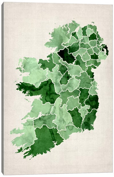 Ireland Watercolor Map Canvas Art Print - Country Maps