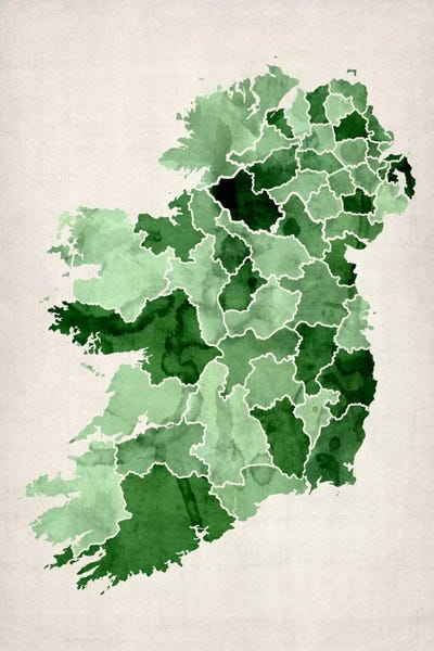 Large Map Art - Canvas Prints: Ireland Watercolor Map by Michael Tompsett