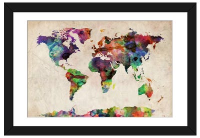 World Map Urba Watercolor II Paper Art Print - Abstract Art