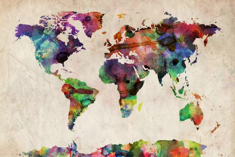 World Map Urba Watercolor II by Michael Tompsett canvas print