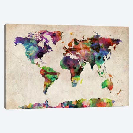 World Map Urba Watercolor II Canvas Print #12855} by Michael Tompsett Canvas Print