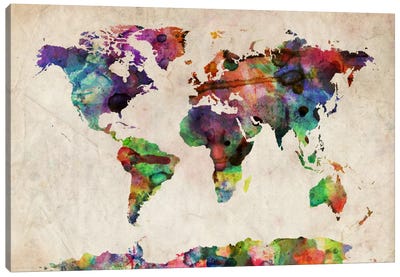 World Map Urba Watercolor II Canvas Art Print - Large Map Art