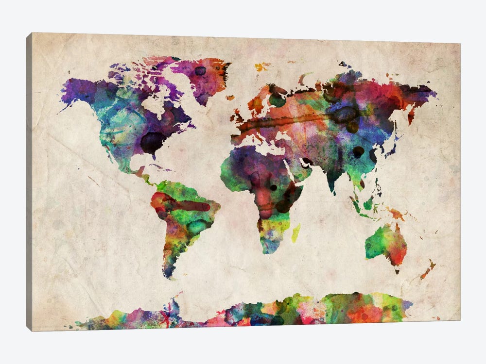 World Map Urba Watercolor II by Michael Tompsett 1-piece Canvas Print
