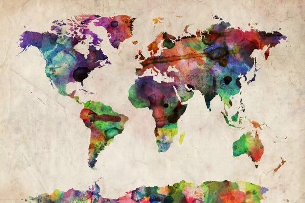 Abstract: World Map Urba Watercolor II by Michael Tompsett