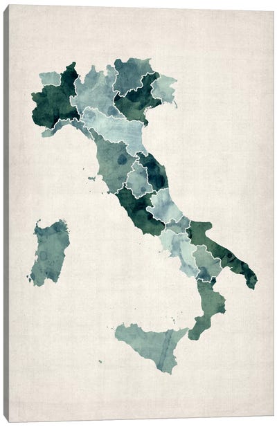 Watercolor Map of Italy Canvas Art Print - Minimalist Maps