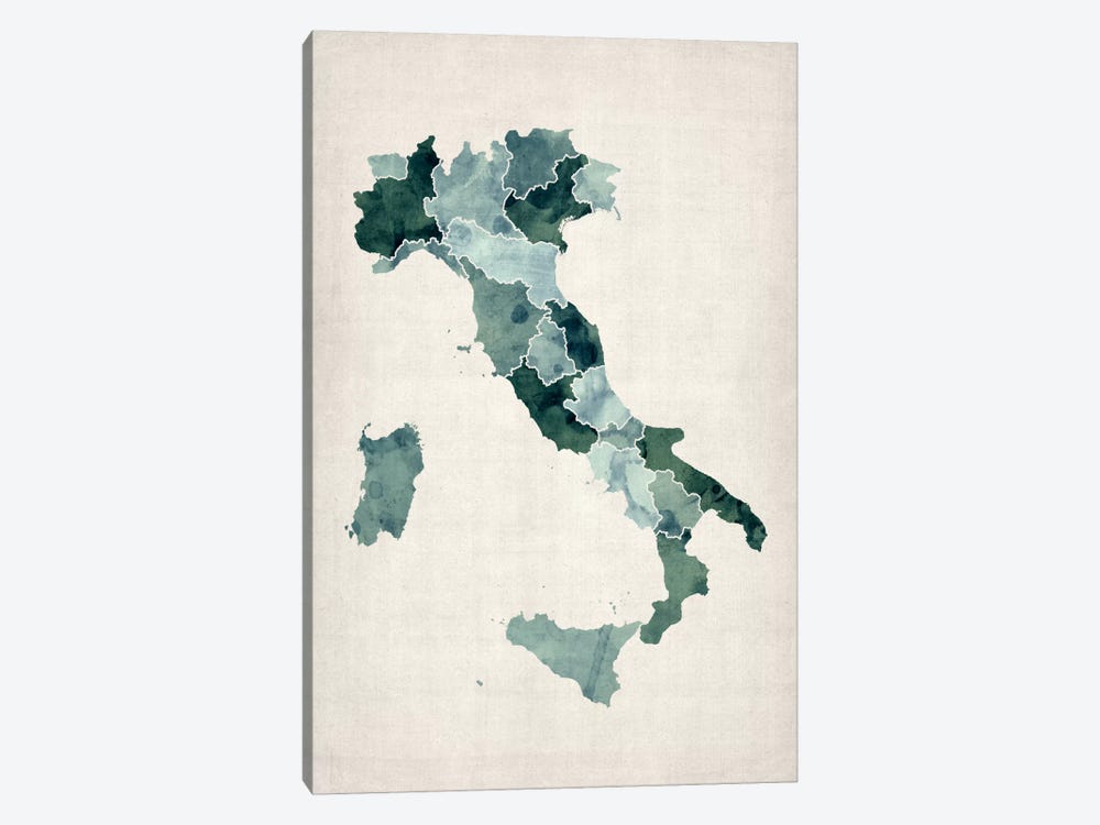 Watercolor Map of Italy by Michael Tompsett 1-piece Canvas Wall Art