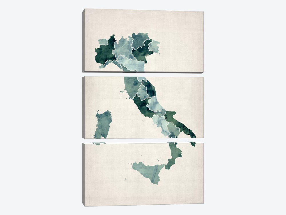 Watercolor Map of Italy by Michael Tompsett 3-piece Canvas Wall Art