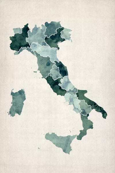 Large Map Art - Canvas Prints: Watercolor Map of Italy by Michael Tompsett