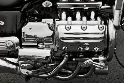 Motorcycle Engine Grayscale by Unknown Artist metal wall art