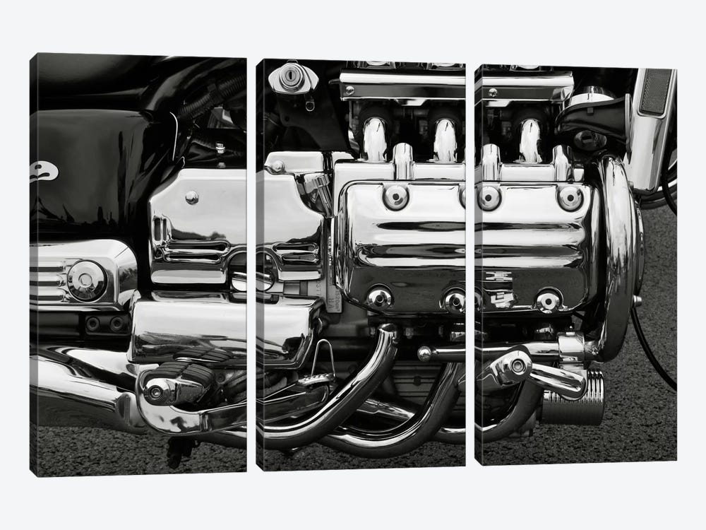 Motorcycle Engine Grayscale by Unknown Artist 3-piece Canvas Art