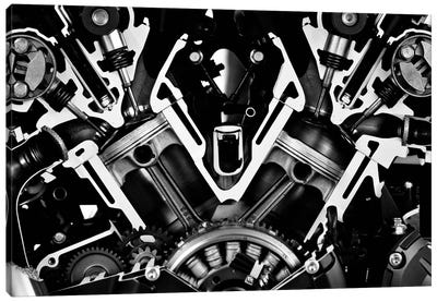 Car Engine Front Grayscale Canvas Art Print - Unknown Artist
