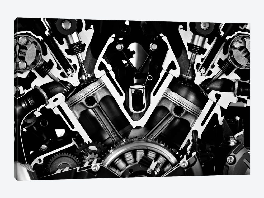Car Engine Front Grayscale by Unknown Artist 1-piece Canvas Print