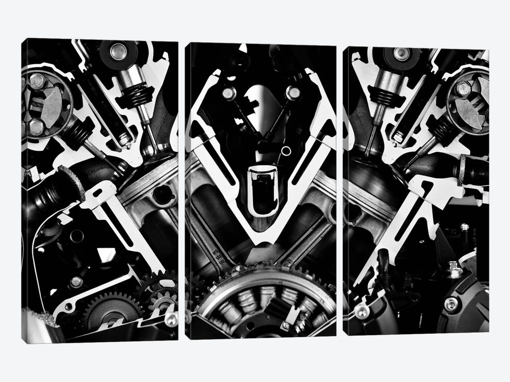 Car Engine Front Grayscale by Unknown Artist 3-piece Art Print