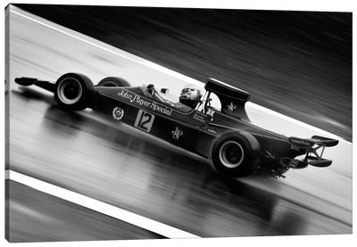 F1 Wet Track Grayscale Canvas Art Print - Vintage & Retro Photography
