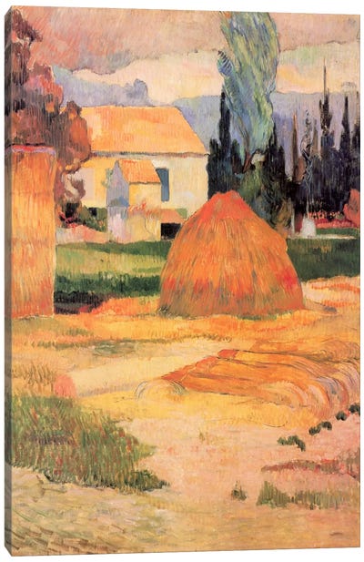 Haystack in Village Canvas Art Print - Paul Gauguin