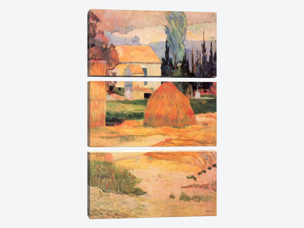Haystack in Village by Paul Gauguin 3-piece Canvas Artwork
