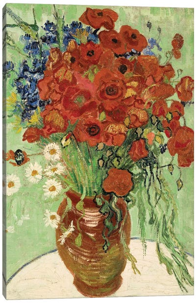 Vase with Daisies and Poppies Canvas Art Print - Flower Art