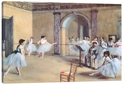 The Dance Foyer At The Opera Canvas Art Print - Edgar Degas