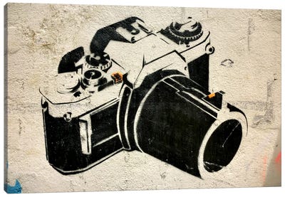 Camera Graffiti Canvas Art Print - Similar to Banksy