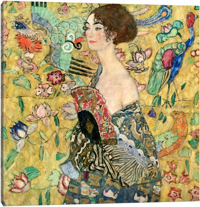 Lady with a Fan Canvas Art Print - Gustav Klimt