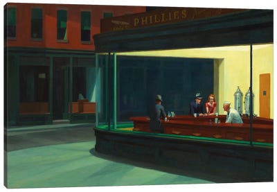 Nighthawks, 1942 Canvas Art Print - Restaurant & Diner Art