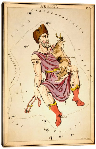 Auriga, 1825 Canvas Art Print - Constellation Art