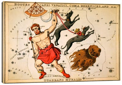 Boots, Canes Venatici, Coma Berenices, and Quadrans Muralis Canvas Art Print - Astrology Art