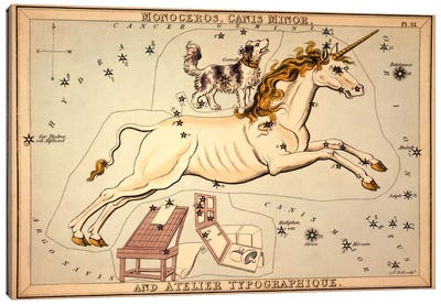 Monoceros, Canis Minor, and Atelier Typographique Canvas Art Print - Celestial Maps