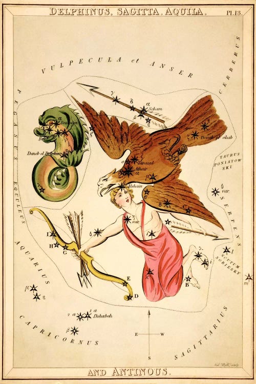 Delphinus, Sagitta, Aquila, and Antinous